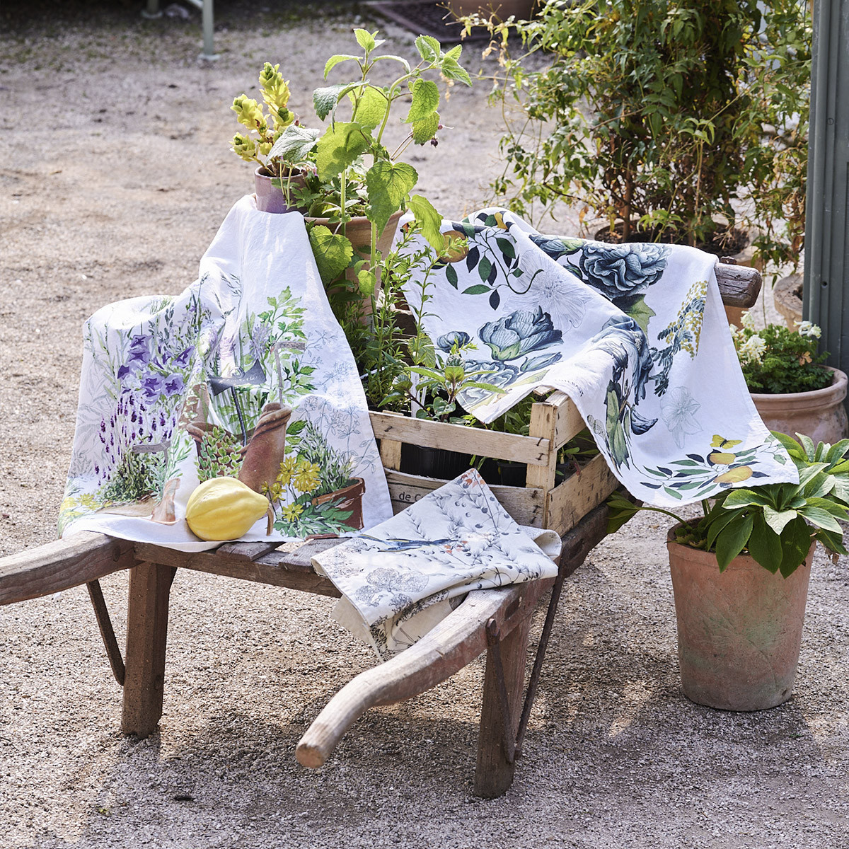 Torchon lin & coton lavé GIARDINO bleu, GARNIER THIEBAUT