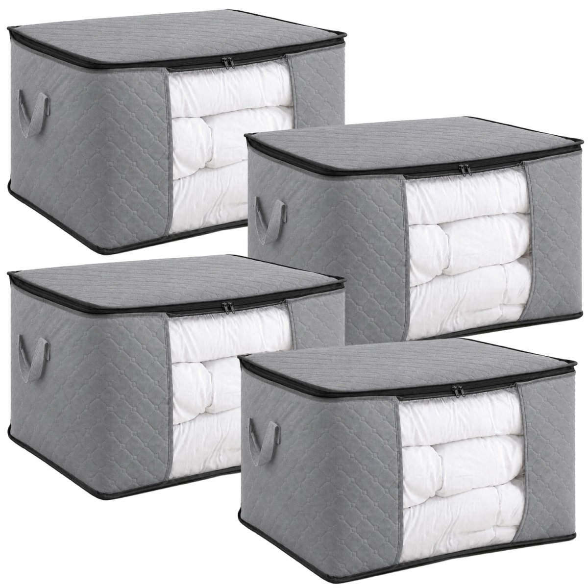 Lot de 4 sacs de rangement pliable pour vêtements, linge de maison avec poignées gris, VIVEZEN
