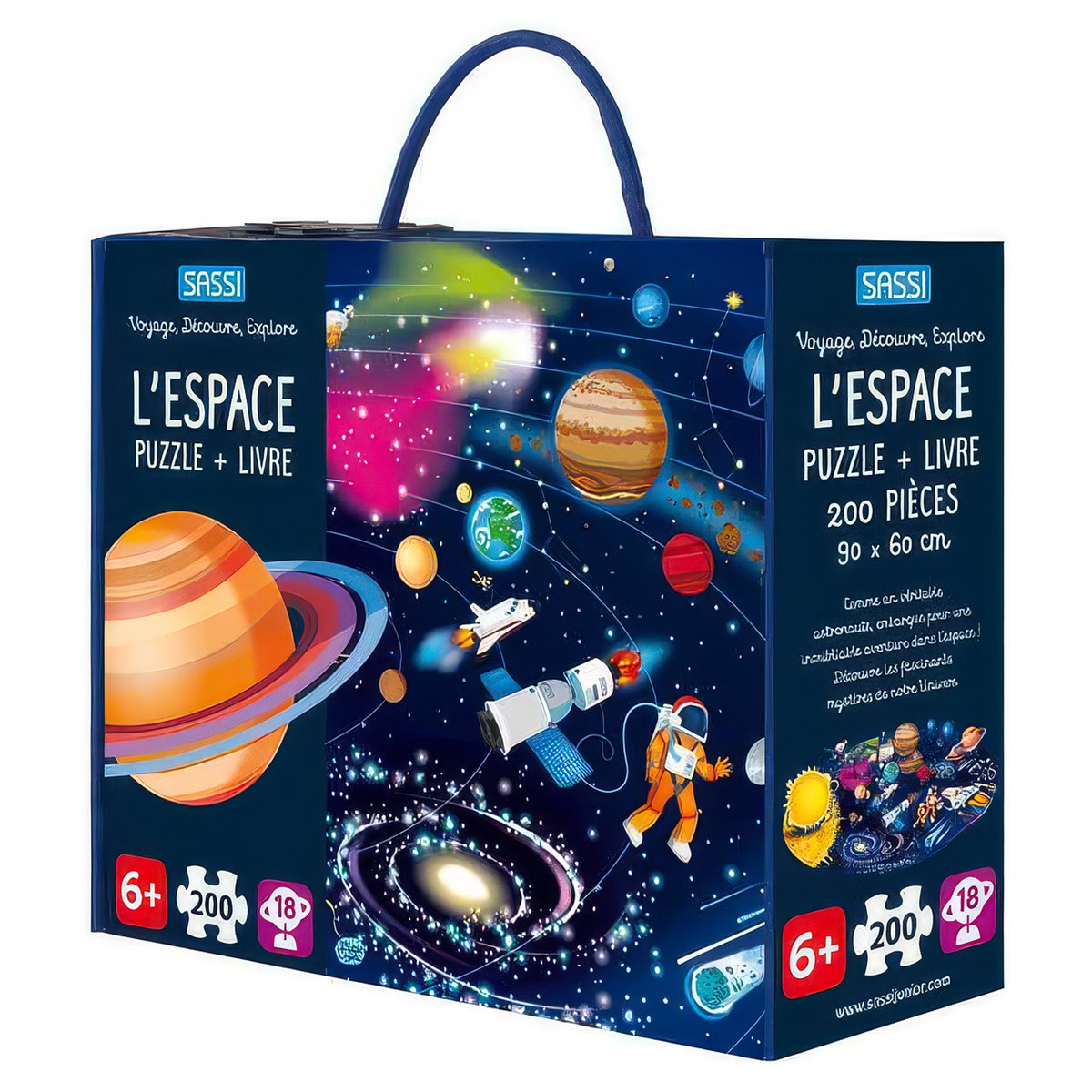 Puzzle & Livre - Voyagez, découvrez, explorez, L'Espace, le système solaire bleu, SASSI