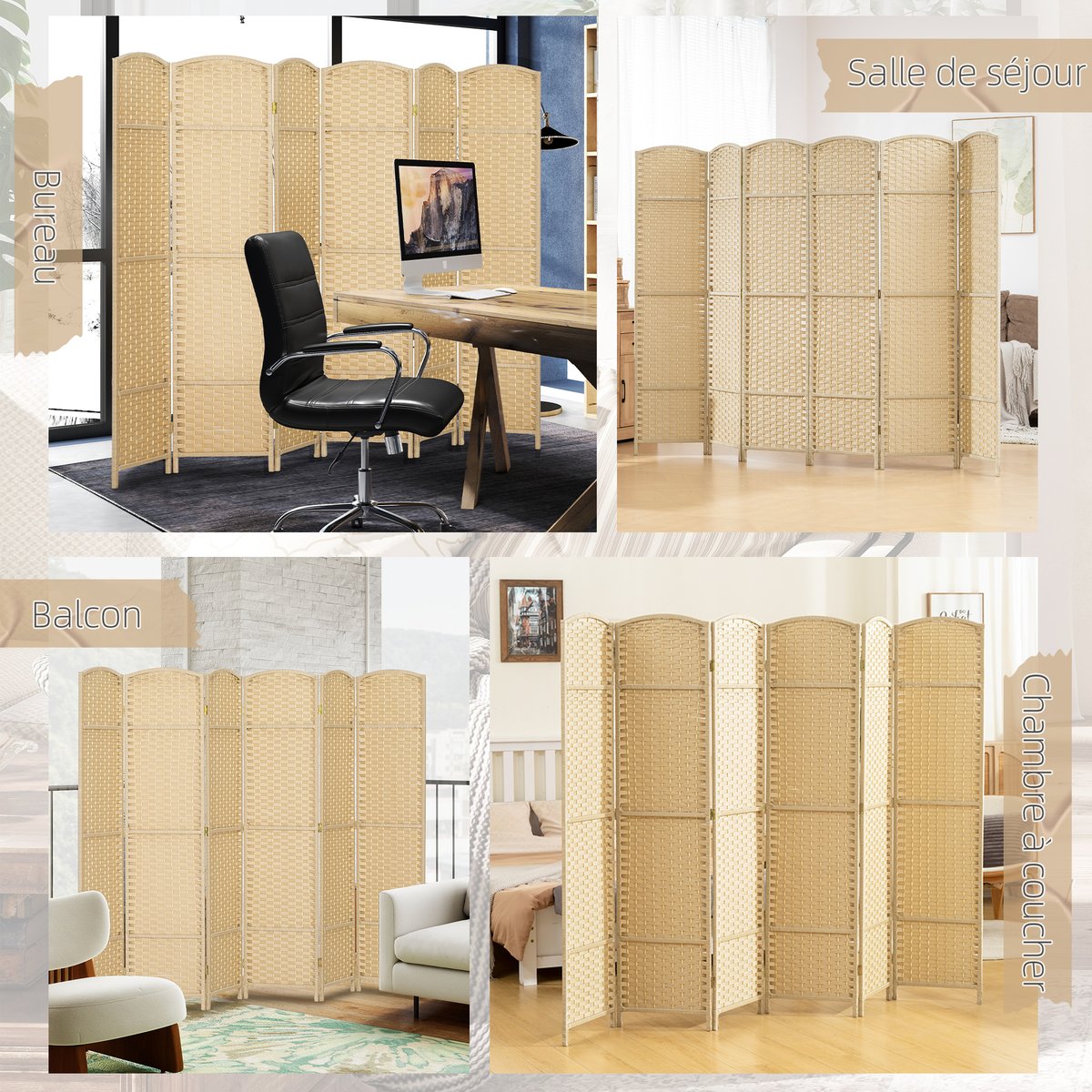 Cloison de séparation Bois de pin Beige beige, HOMCOM