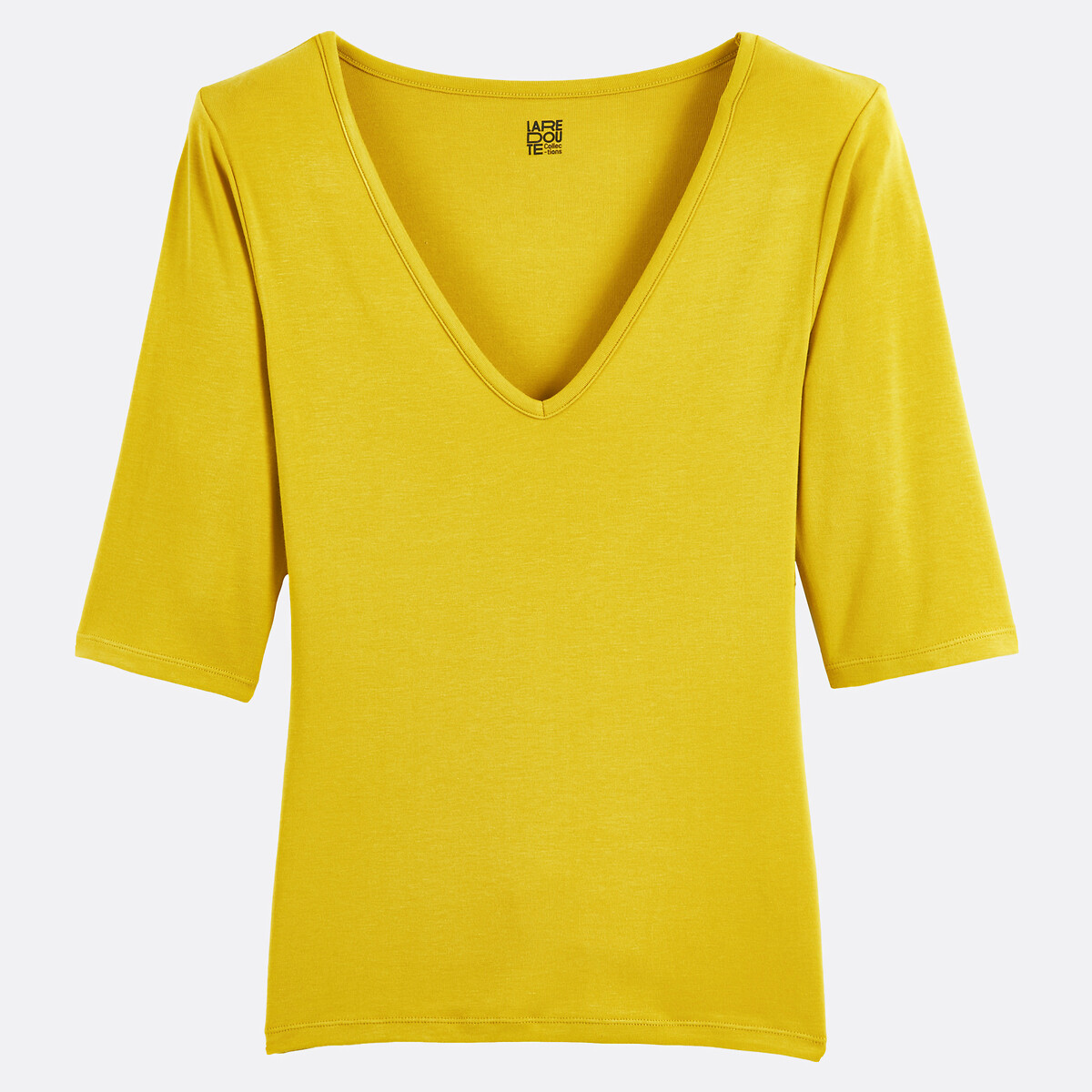 T-shirt col V manches courtes vert bronze, LA REDOUTE COLLECTIONS