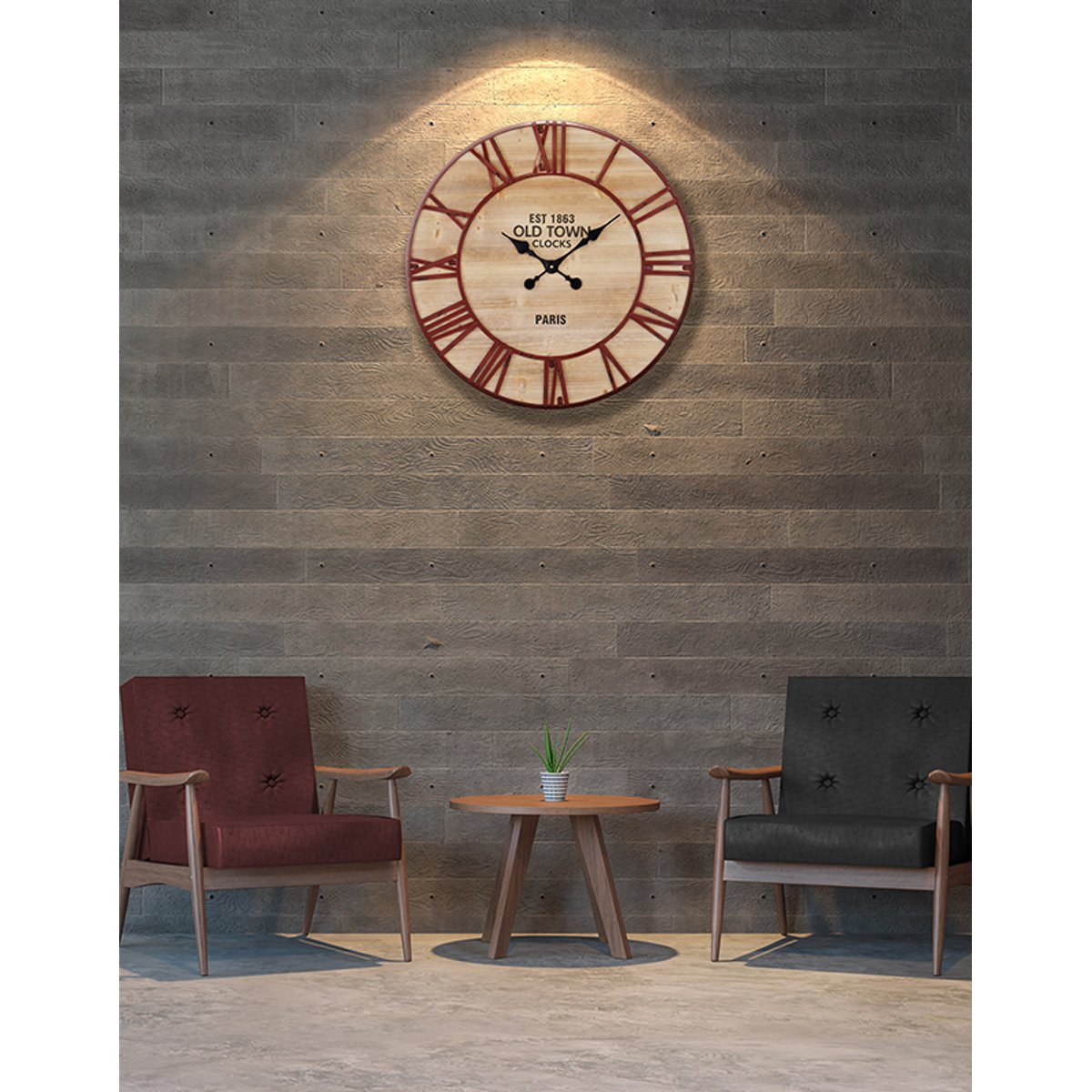 Horloge ronde en bois et métal rouillé 70cm marron, EMDE