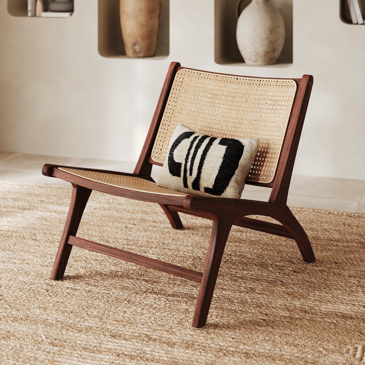 Fauteuil en teck et tressage cannage en rotin - KILKA marron foncé, MAISON PAVANE