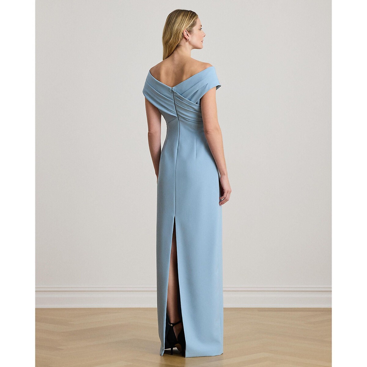 Maxi Dress with Short Sleeves and Crossover Neck light blue, LAUREN RALPH LAUREN