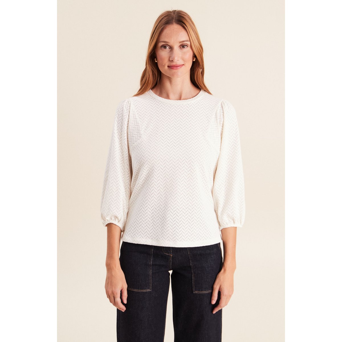 Blouse droite col rond manches 3/4 ecru, BREAL