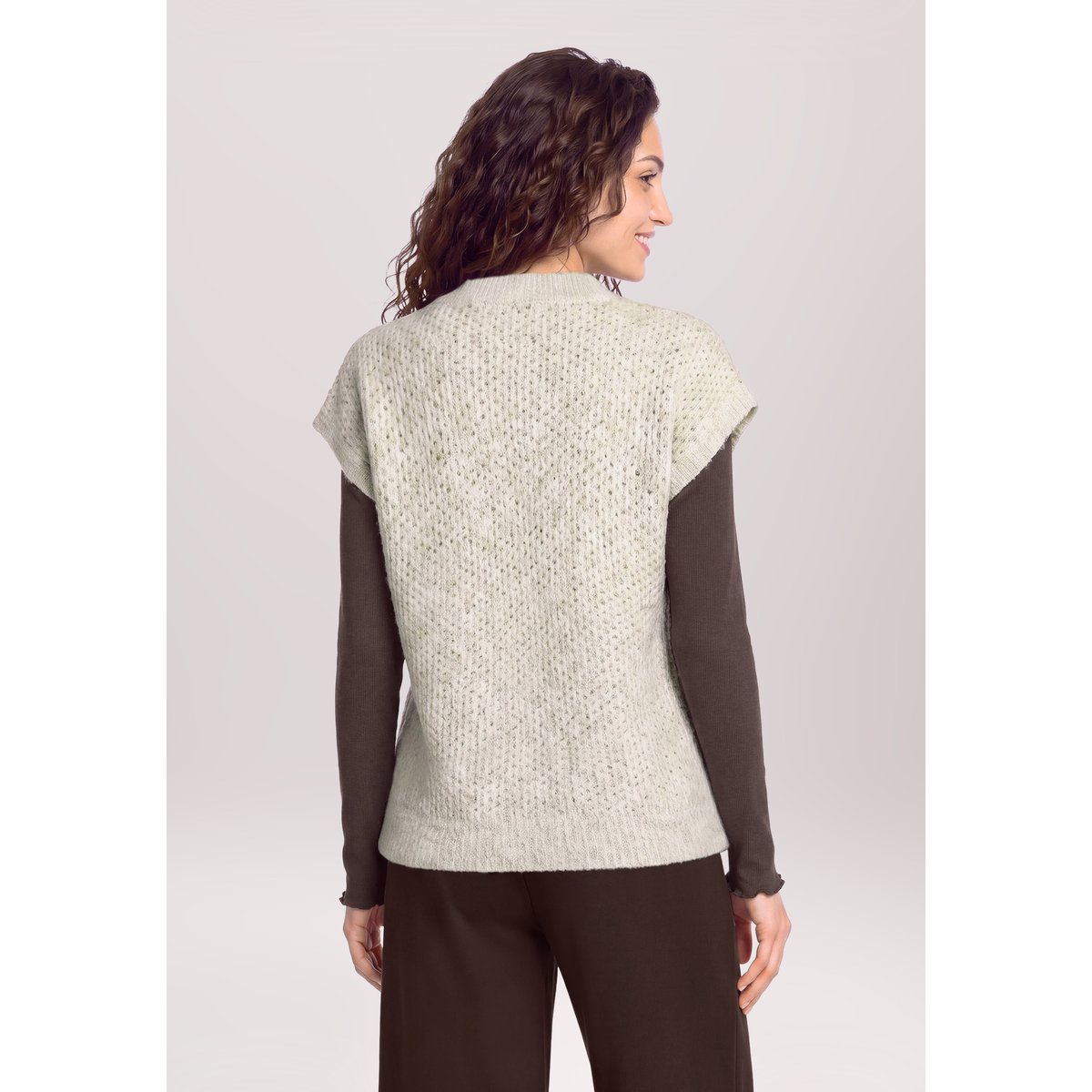 pull sans manches à encolure en v light beige melange, CARTOON