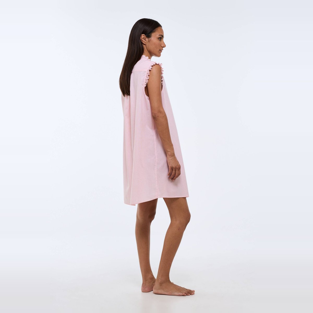 Chemise de nuit vichy sans manches avec détail plastron en coton BIO GOTS blanc, MONOPRIX