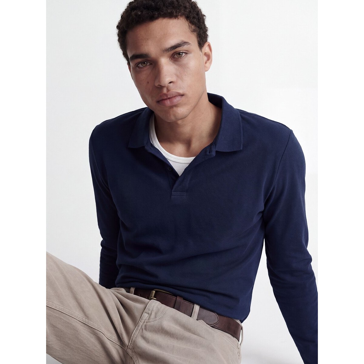 Poloshirt met lange mouwen, KANE marineblauw, JACK & JONES