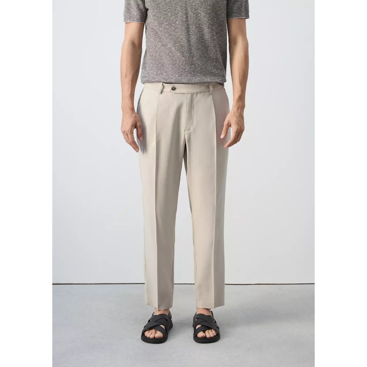 Pantalon regular-fit pinces ivoire, MANGO MAN