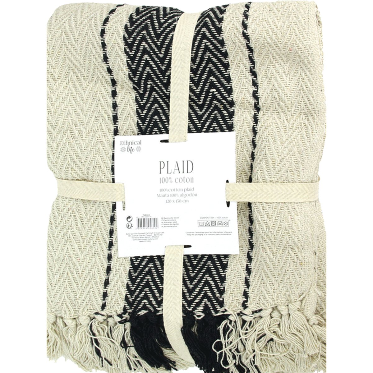 Plaid berbère à rayures 120x150 multicolore, DECORATIE