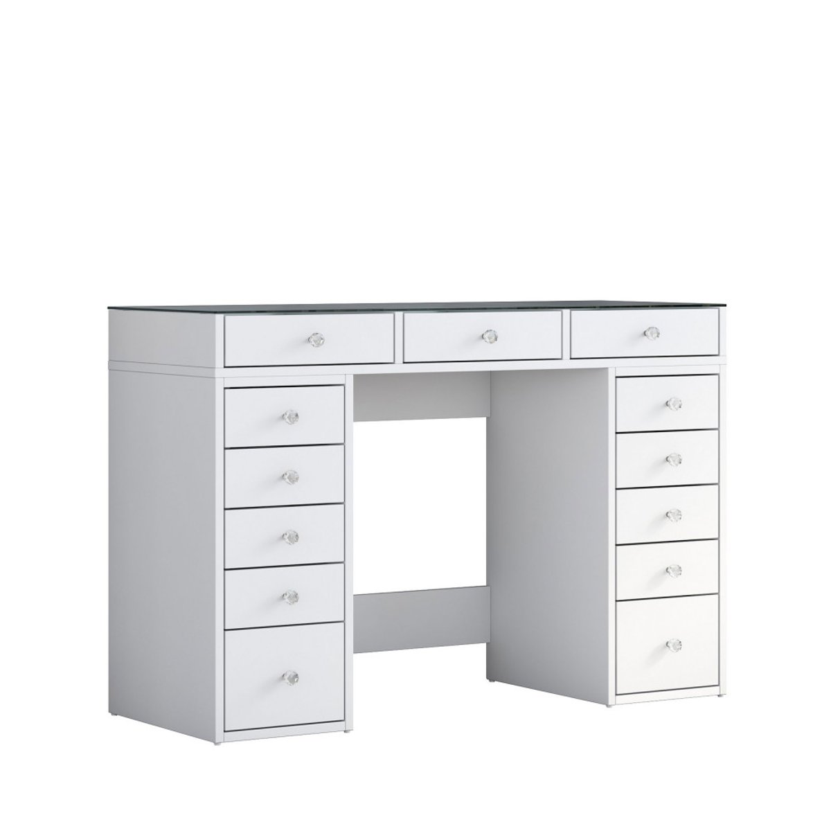 Coiffeuse 13 tiroirs avec plateau en verre L120cm- TIYA blanc, DRAWER