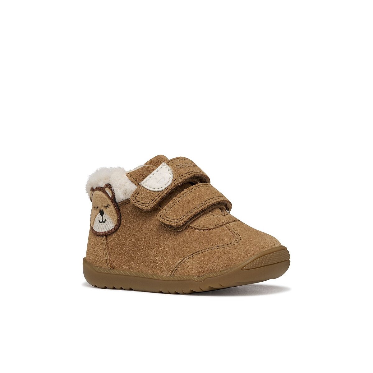 Kids Macchia Faux Fur-Lined Suede Trainers cognac, GEOX