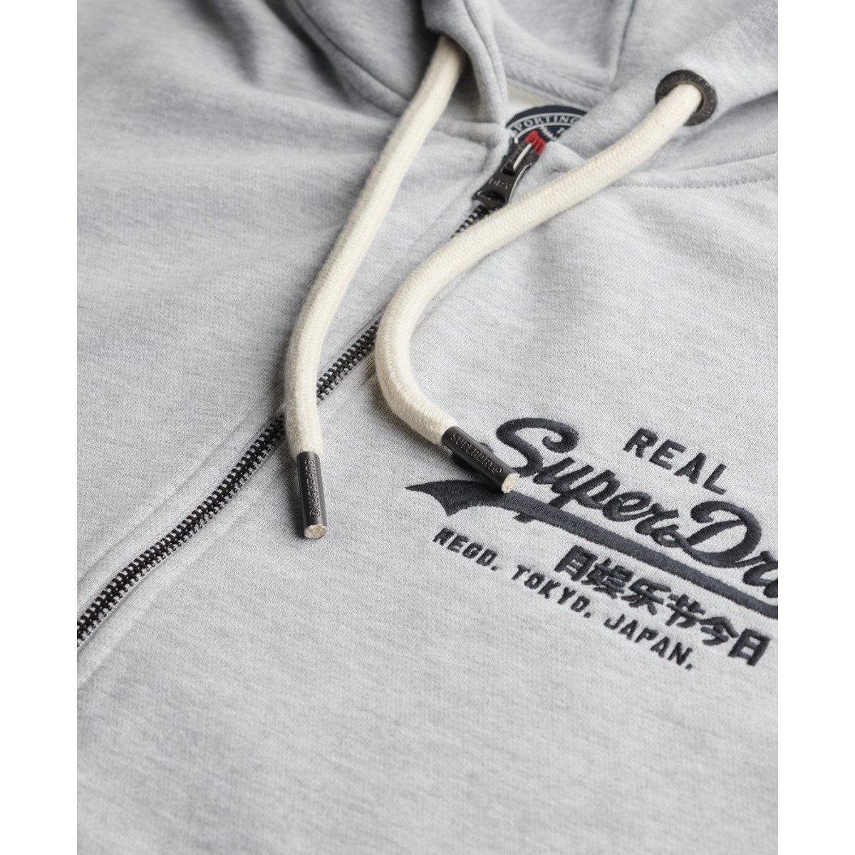 Sweat à capuche zippé et brodé Vintage Logo gris moyen chiné, SUPERDRY