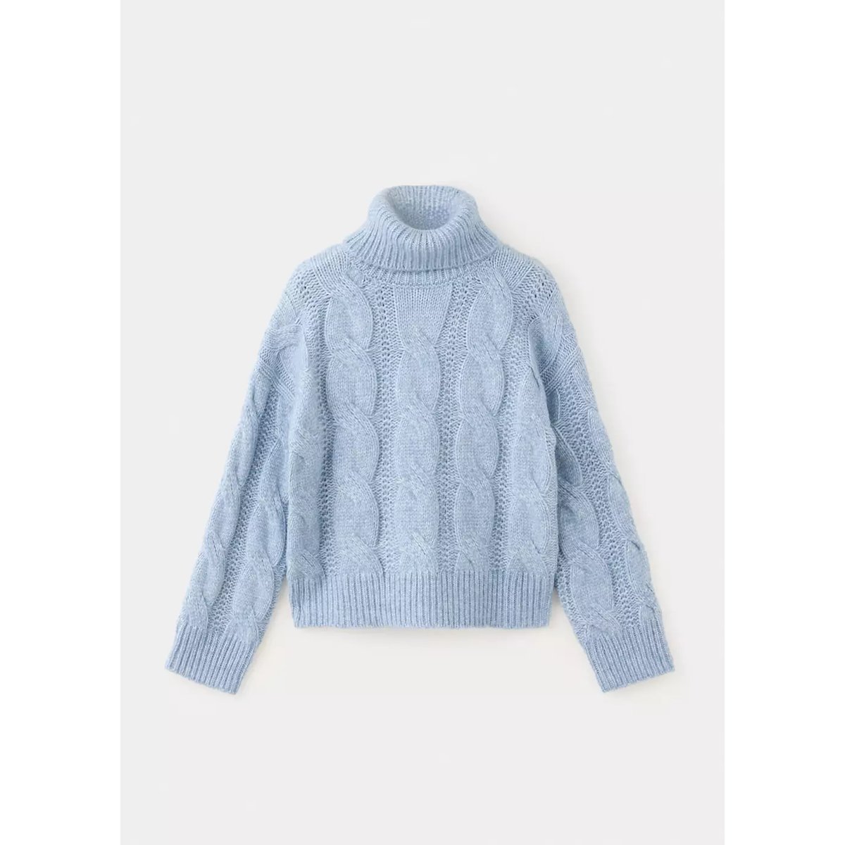 Pull-over maille torsadée col montant bleu ciel, MANGO KIDS