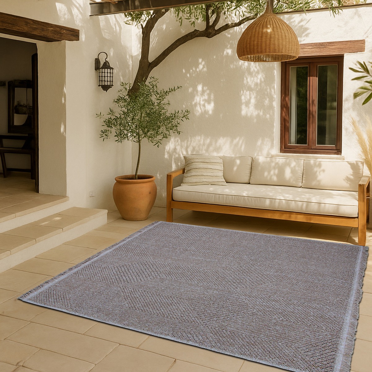 Tapis aspect jute intérieur extérieur losanges JUTA LOSANGE beige, THE DECO FACTORY