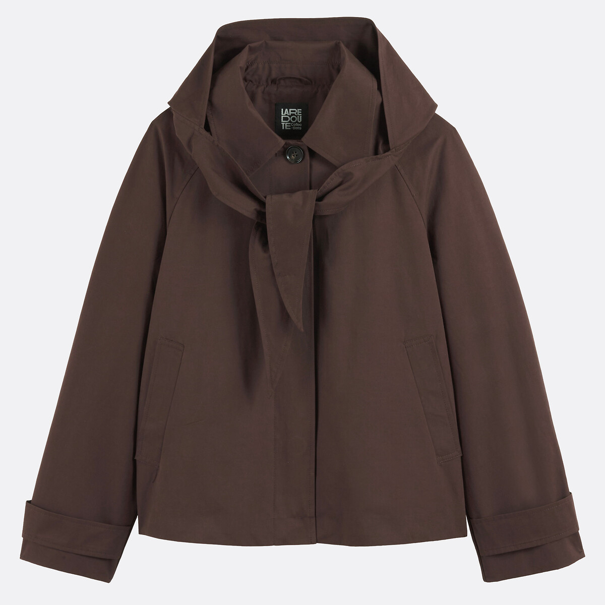 Trench corto con capucha y pañuelo desmontable chocolate, LA REDOUTE COLLECTIONS