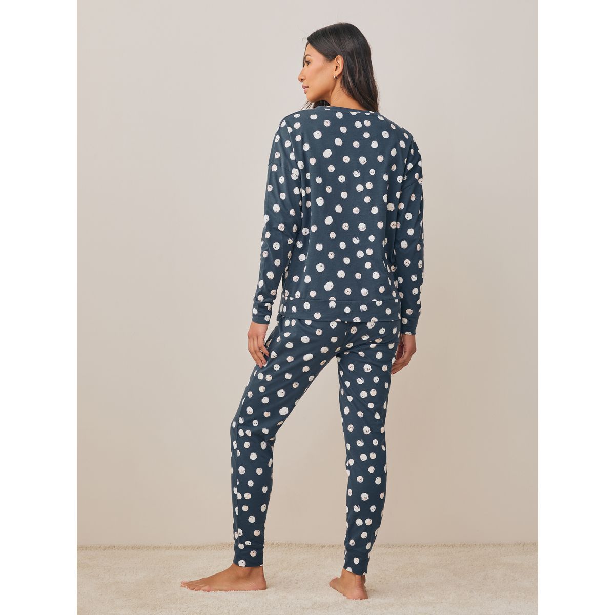 Pyjama à manches longues bleu marine à pois, NEXT
