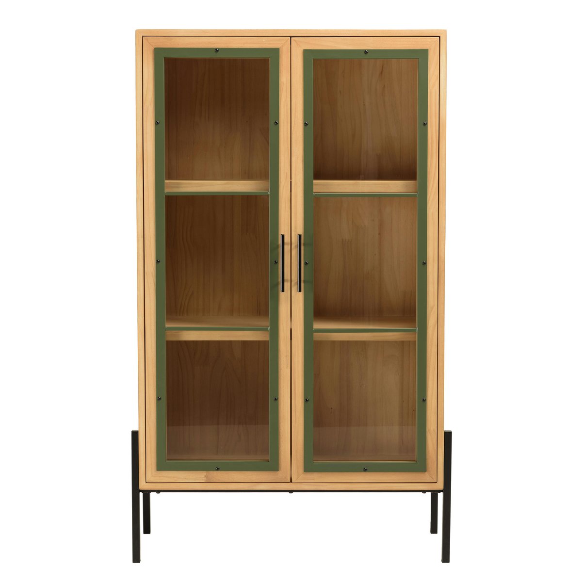 Vaisselier bois clair et contour vert BAGAN bois naturel, PIER IMPORT