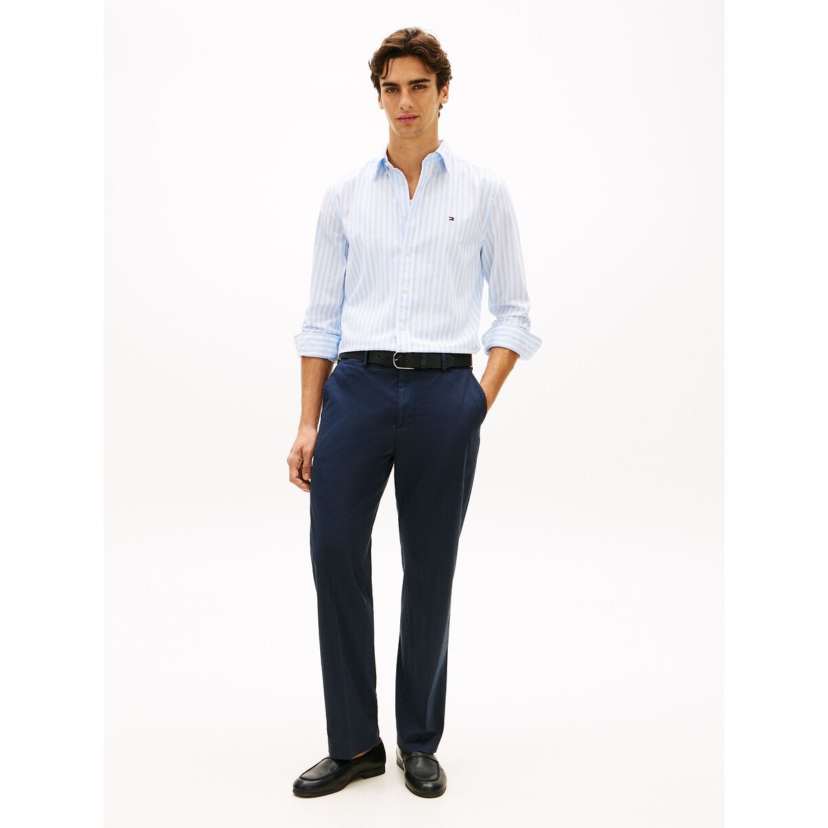 Chemise coupe standard en popeline rayé bleu ciel, TOMMY HILFIGER