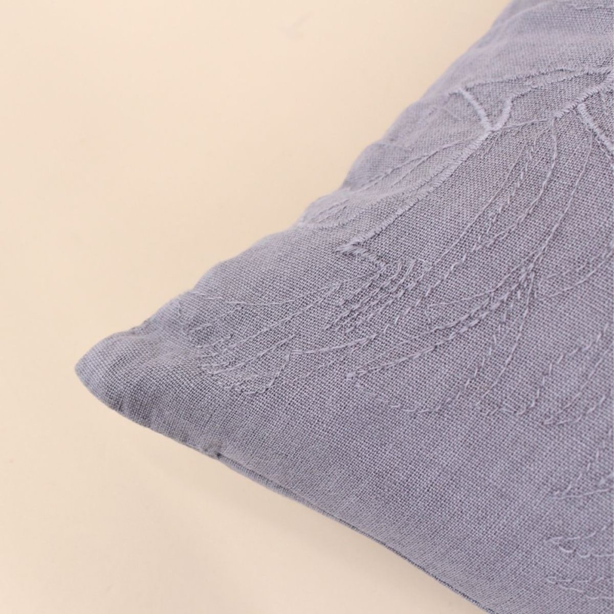 Coussin brodé feuillage avec lin 40x40cm gris, ORNAMI