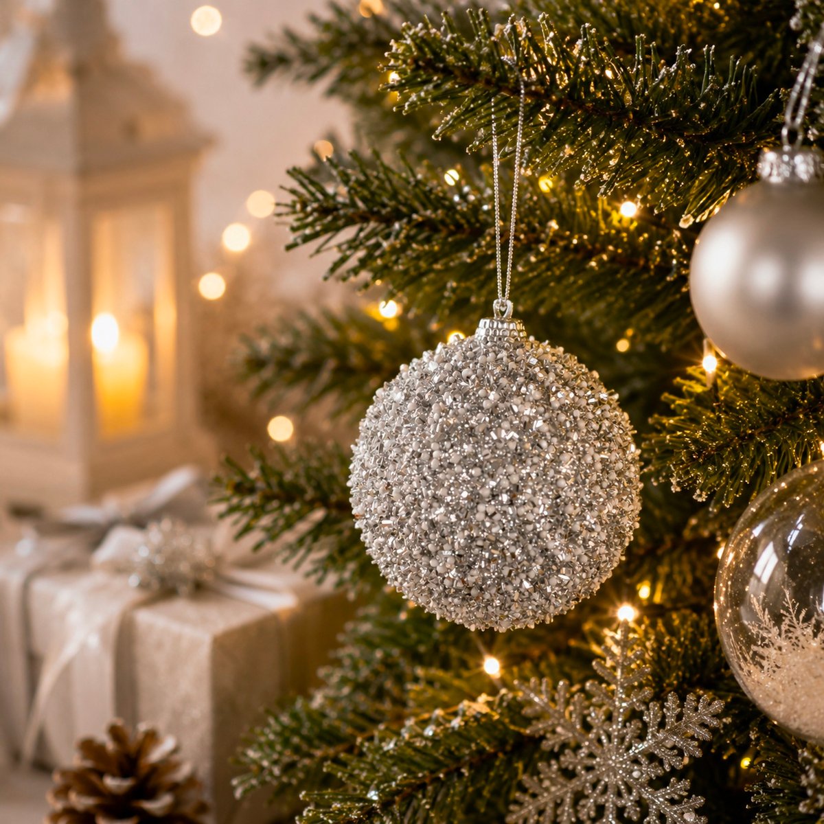 Boule de Noël Décorée de Billes argent, EDEN