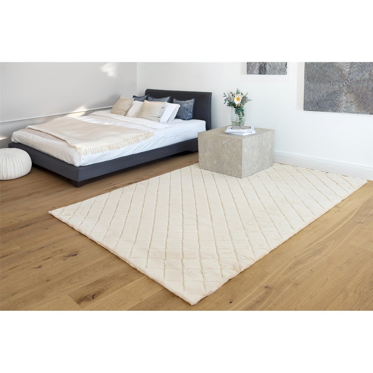 Tapis tufté à motif gaufré géométrique crème écru doux, ARTE ESPINA