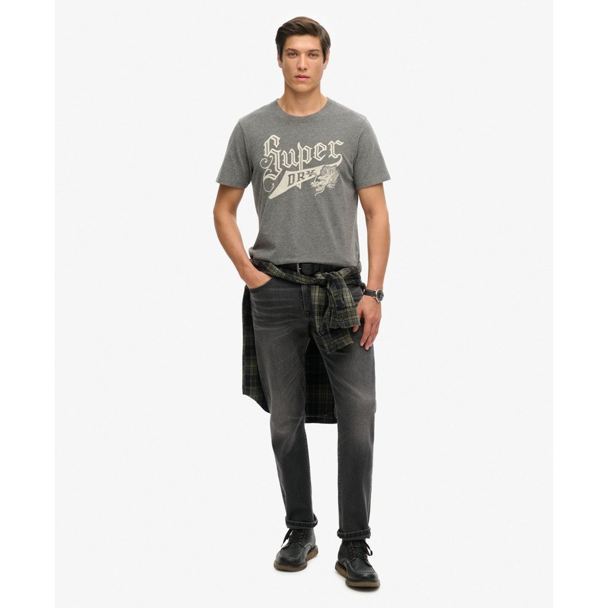 T-shirt Vintage Script Style College anthracite chiné, SUPERDRY