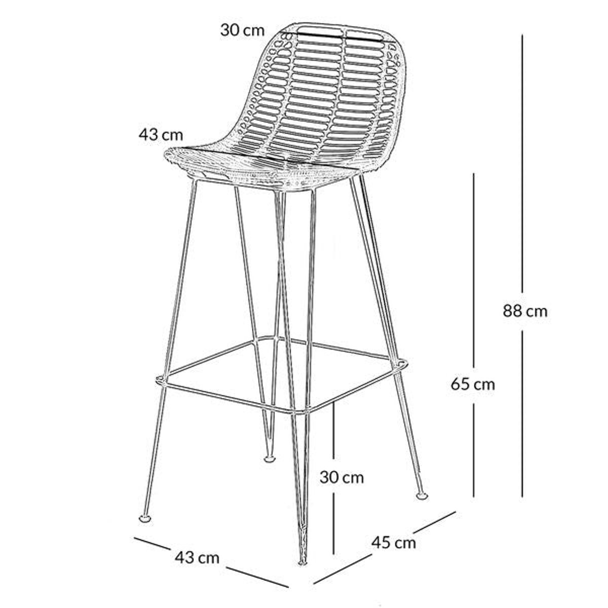 Tabouret plan de travail rotin naturel, ZAGO