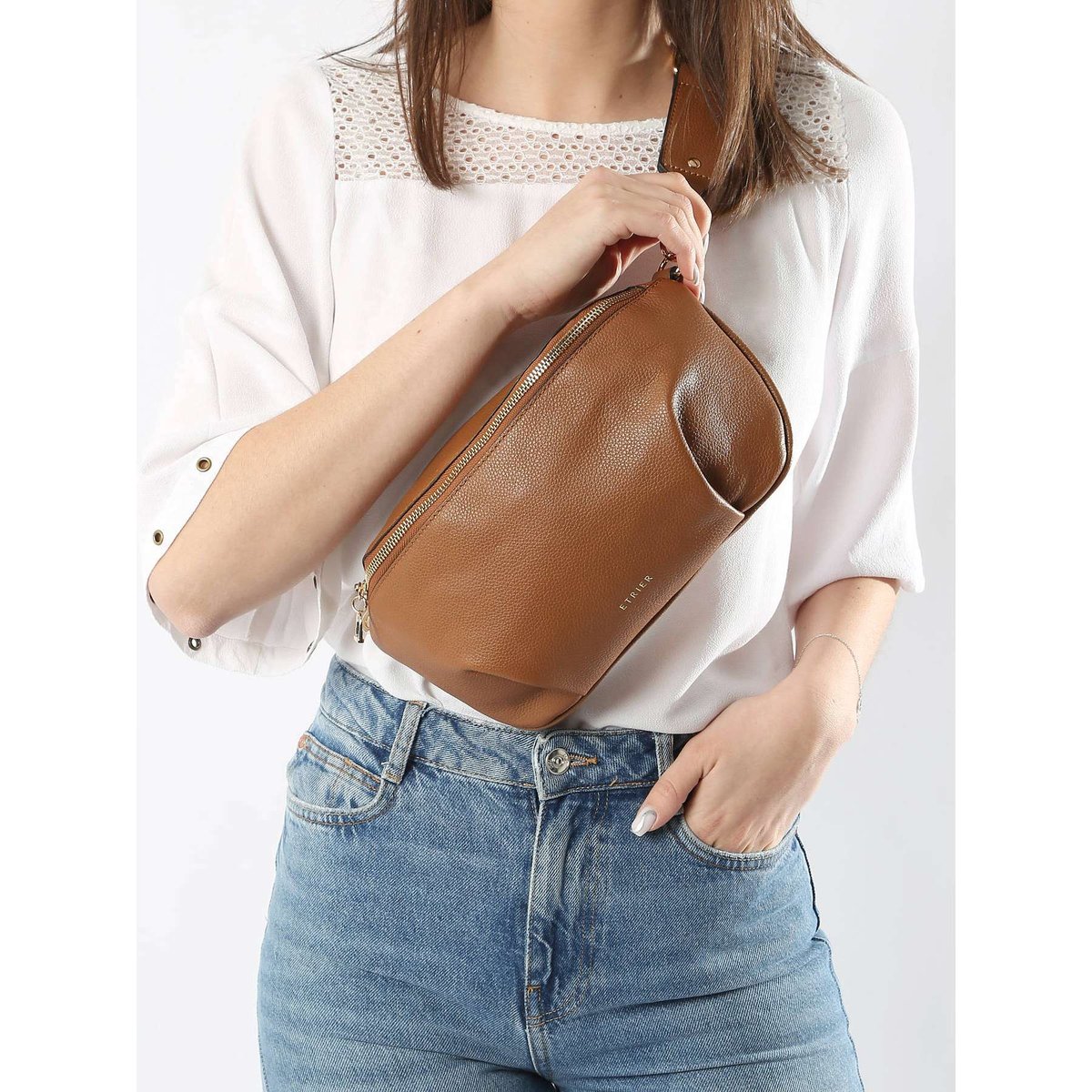 Sac banane L Tradition cuir camel, ETRIER