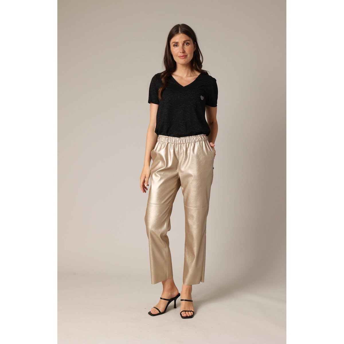 Pantalon coupe droite effet cuir métallisé SAJAMA gold, DEELUXE