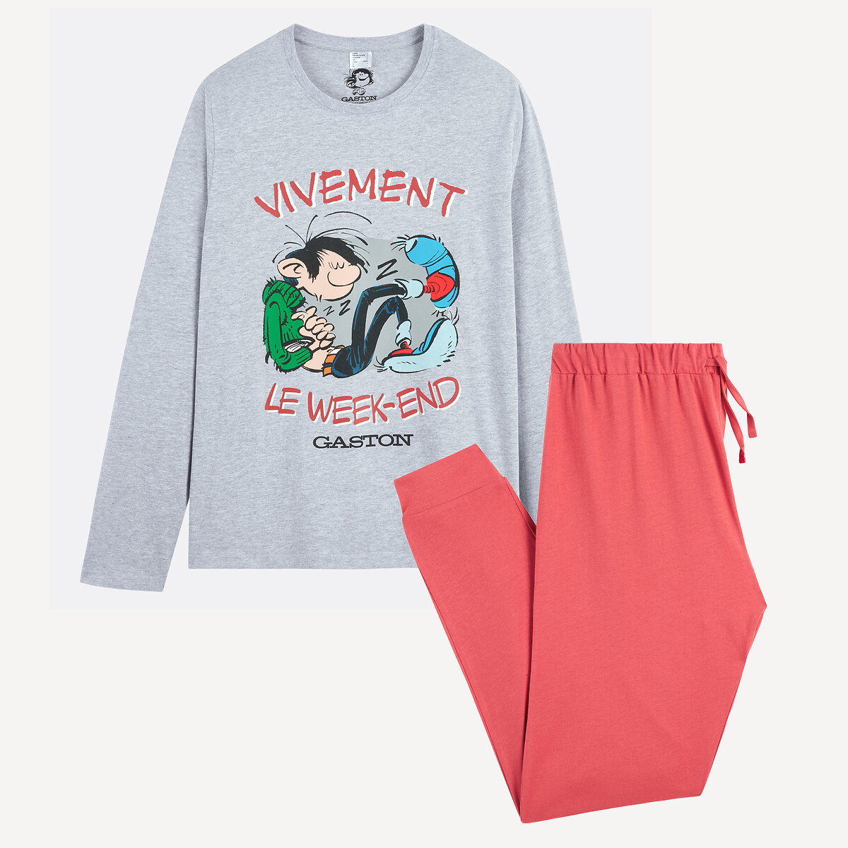 Cotton Pyjamas grey + burgundy, GASTON LAGAFFE