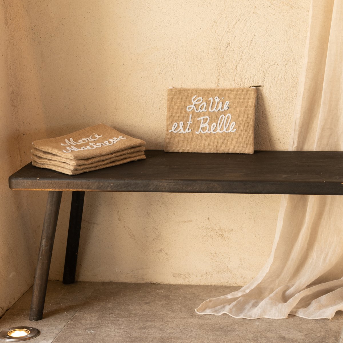 Pochette Jute "La Vie est Belle" naturel, HOME MAISON
