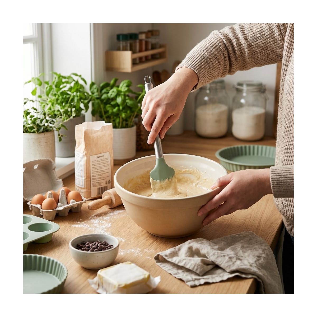 Spatule 30cm silicone vert couleur unique, ESSENTIEL B