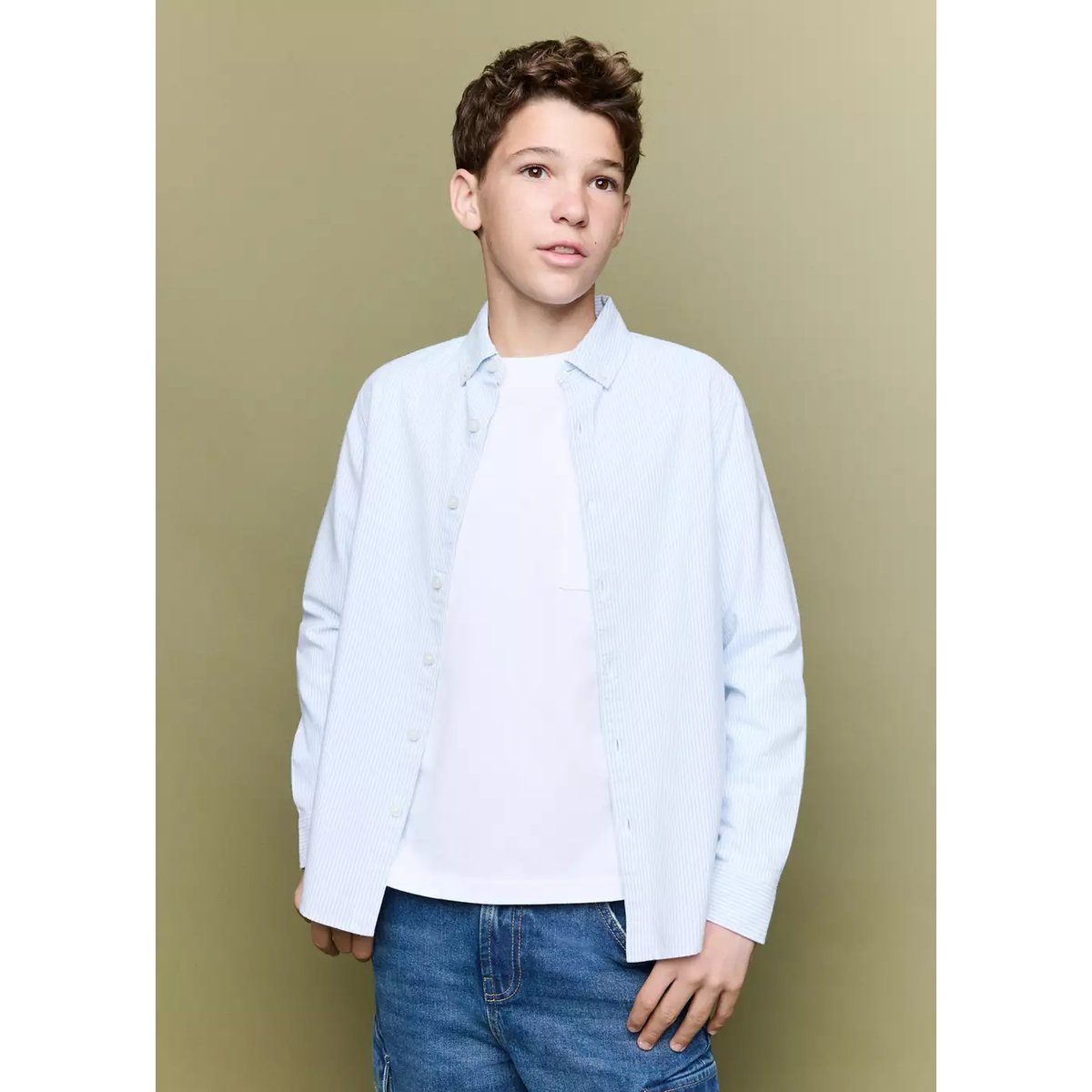 Chemise oxford rayée bleu ciel, MANGO KIDS