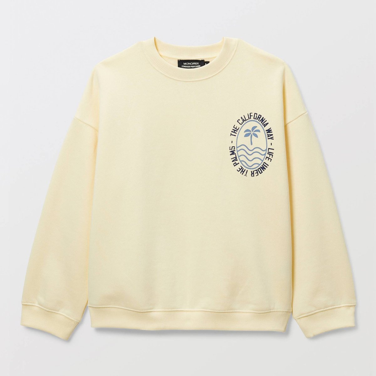 Sweat col rond à inscription en coton BIO GOTS limoncello, MONOPRIX