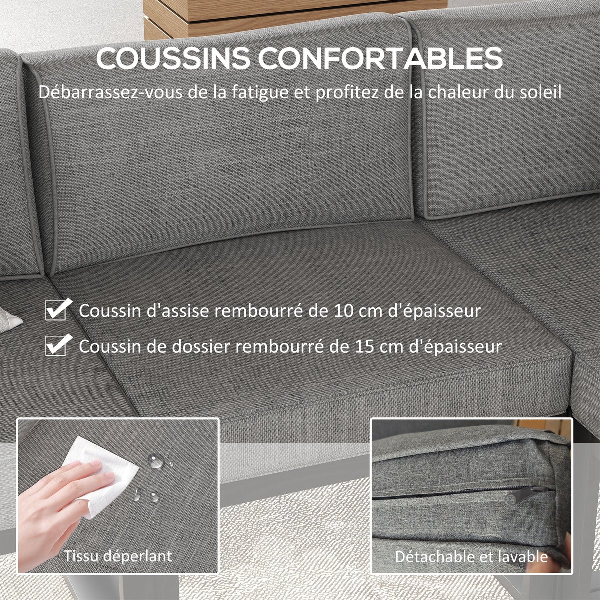 Ensemble de canapés de jardin Aluminium Gris gris, OUTSUNNY