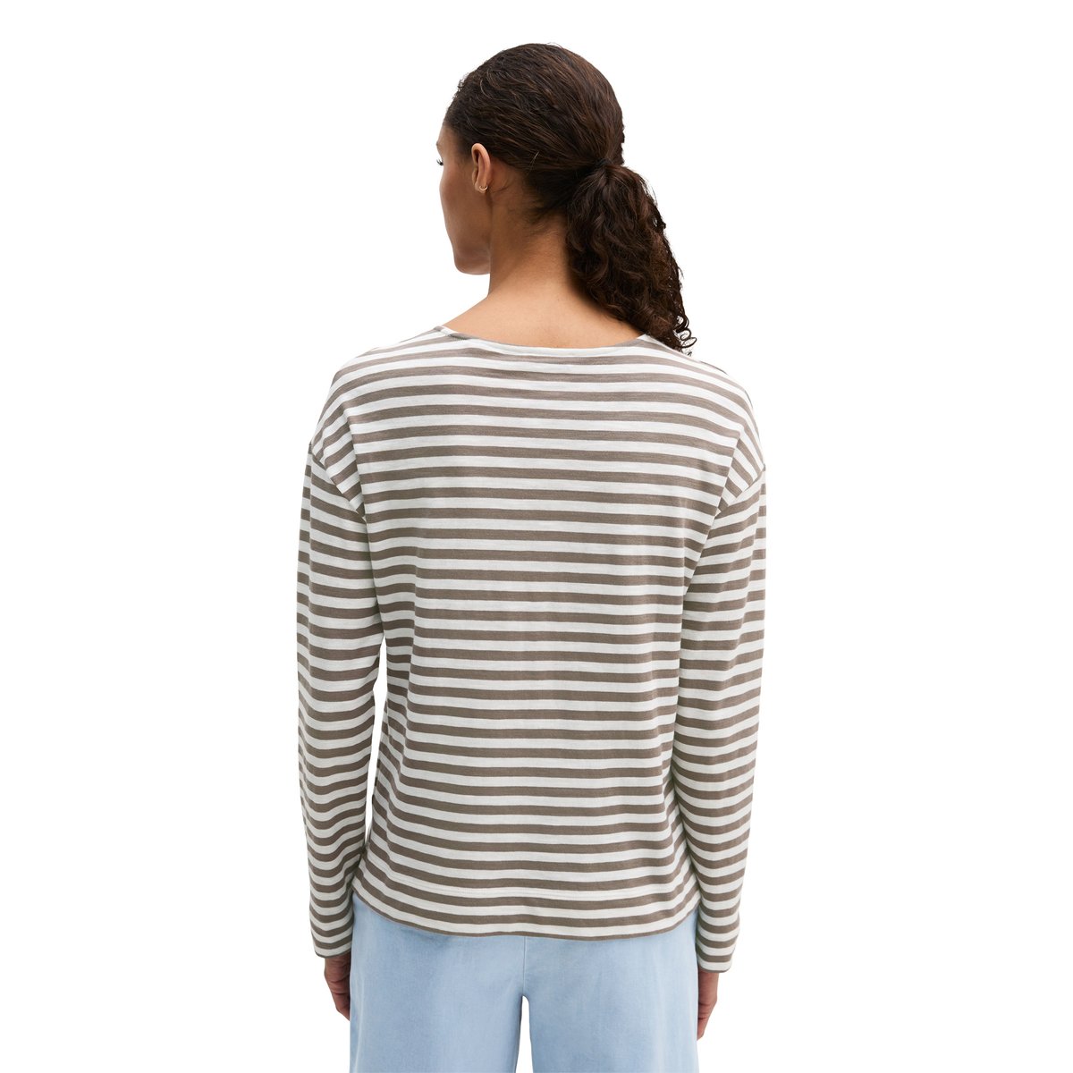 T-shirt à rayures longues régulier en jersey slub marron, MARC O'POLO