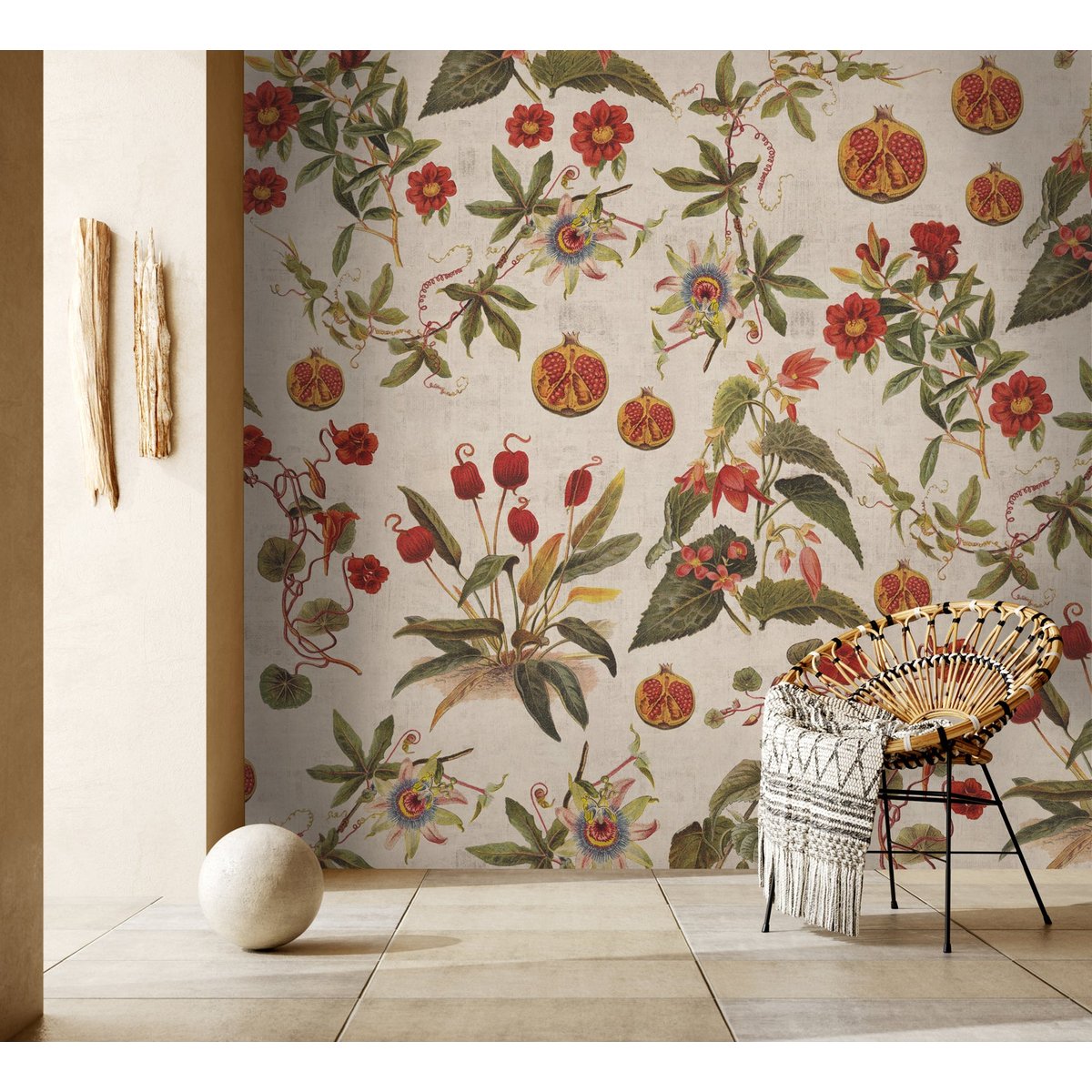 Papier peint panoramique Grenades et Fleurs - intissé 384 x 270 cm multicolore, LE PAPIERS DE NINON