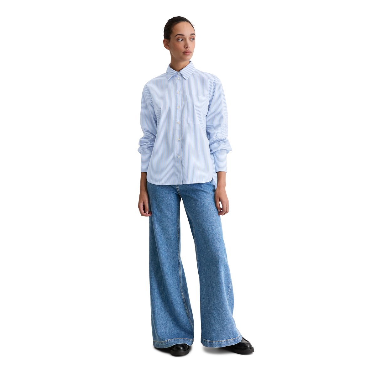 Blouse à rayures oversize en popeline de coton premium bleu clair, MARC O'POLO