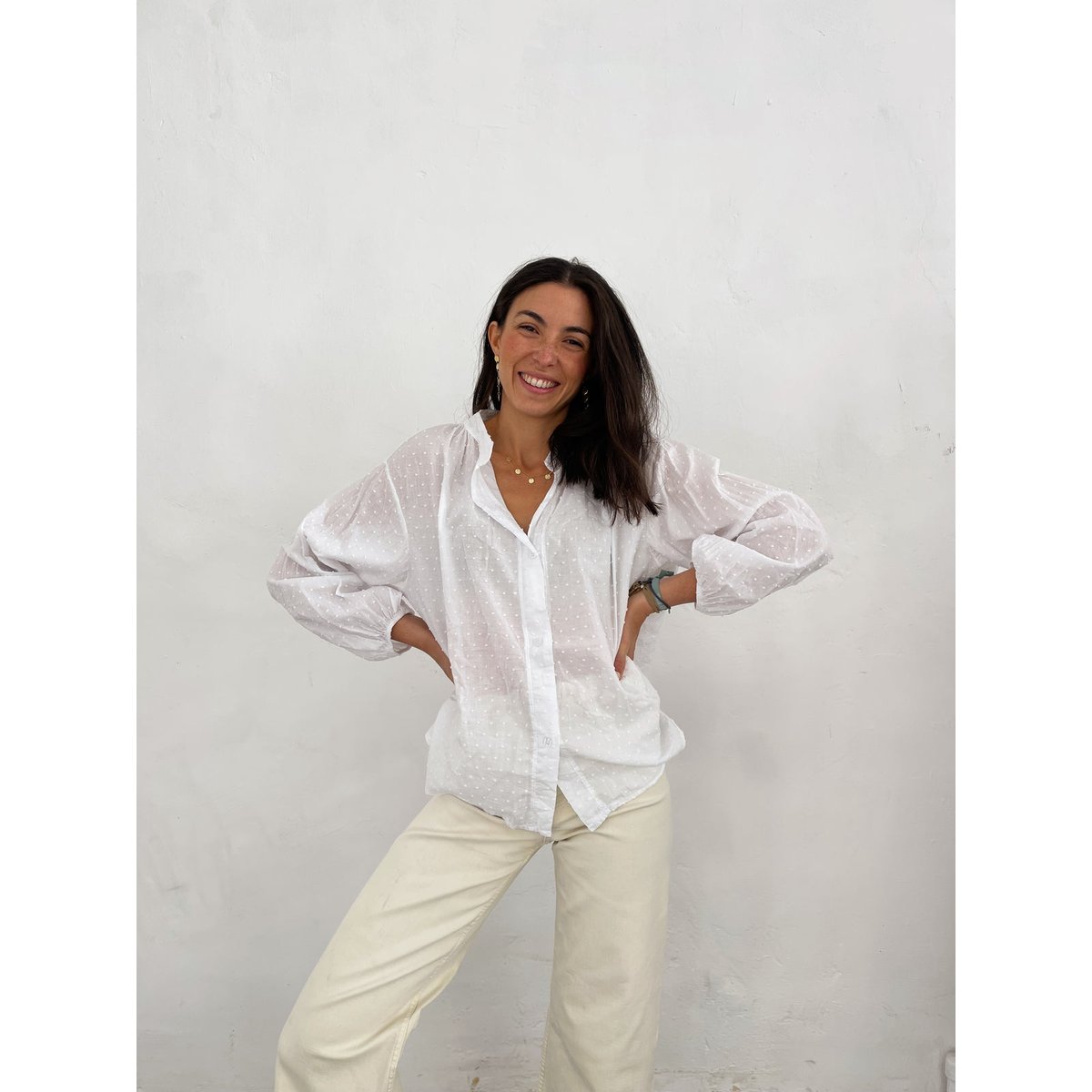 Blouse plumetis col Mao oversize JULIA blanc, MINDTRAVELER