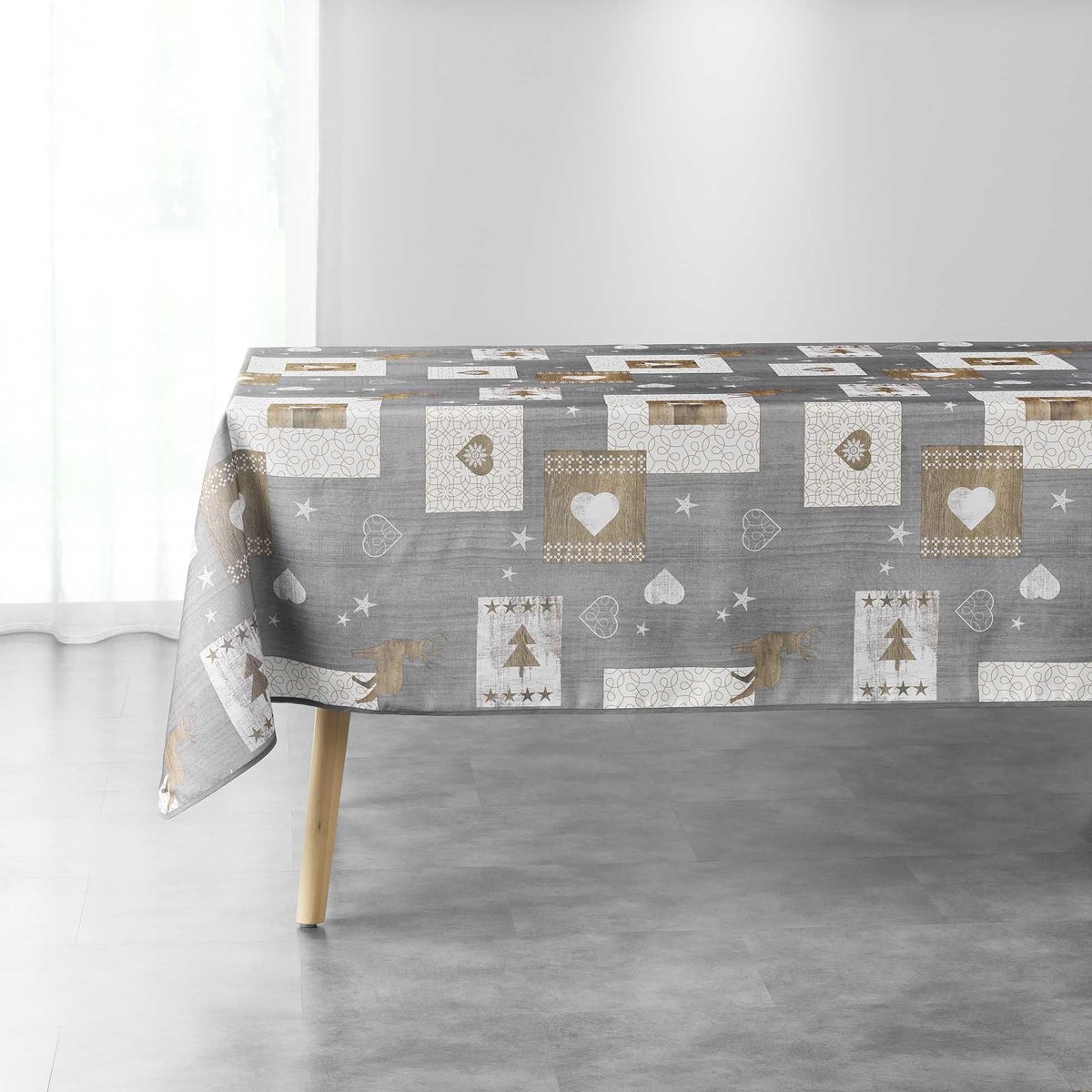 Nappe rectangulaire antitache et infroissable CŒURS gris, TOILINUX