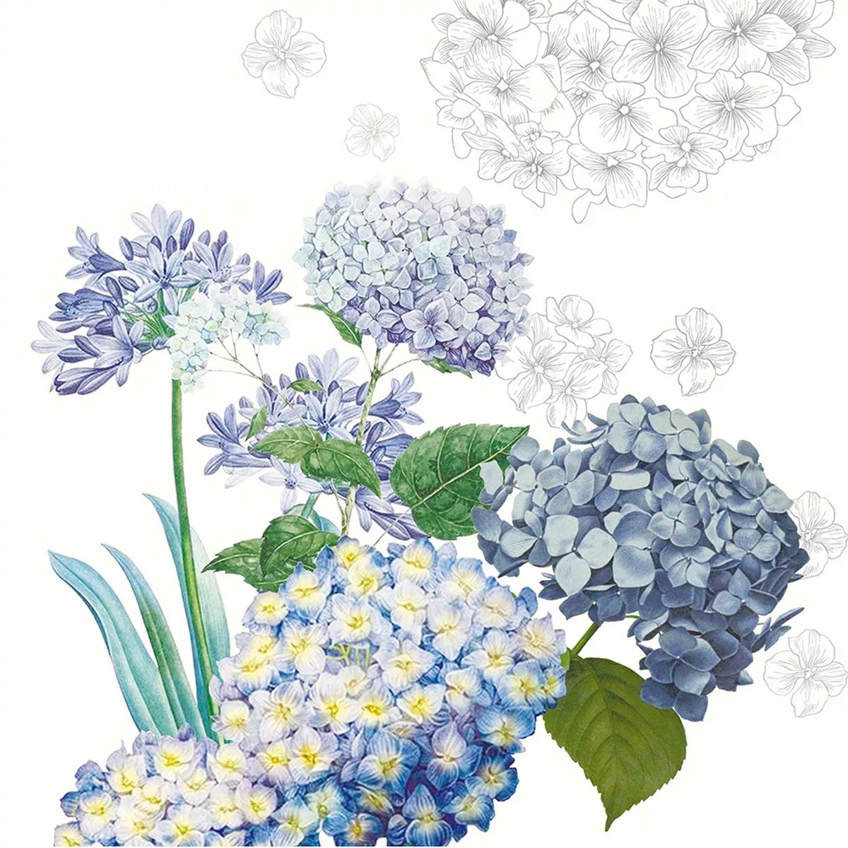 Serviette lin & coton JARDIN DE BRETAGNE bleu, GARNIER THIEBAUT