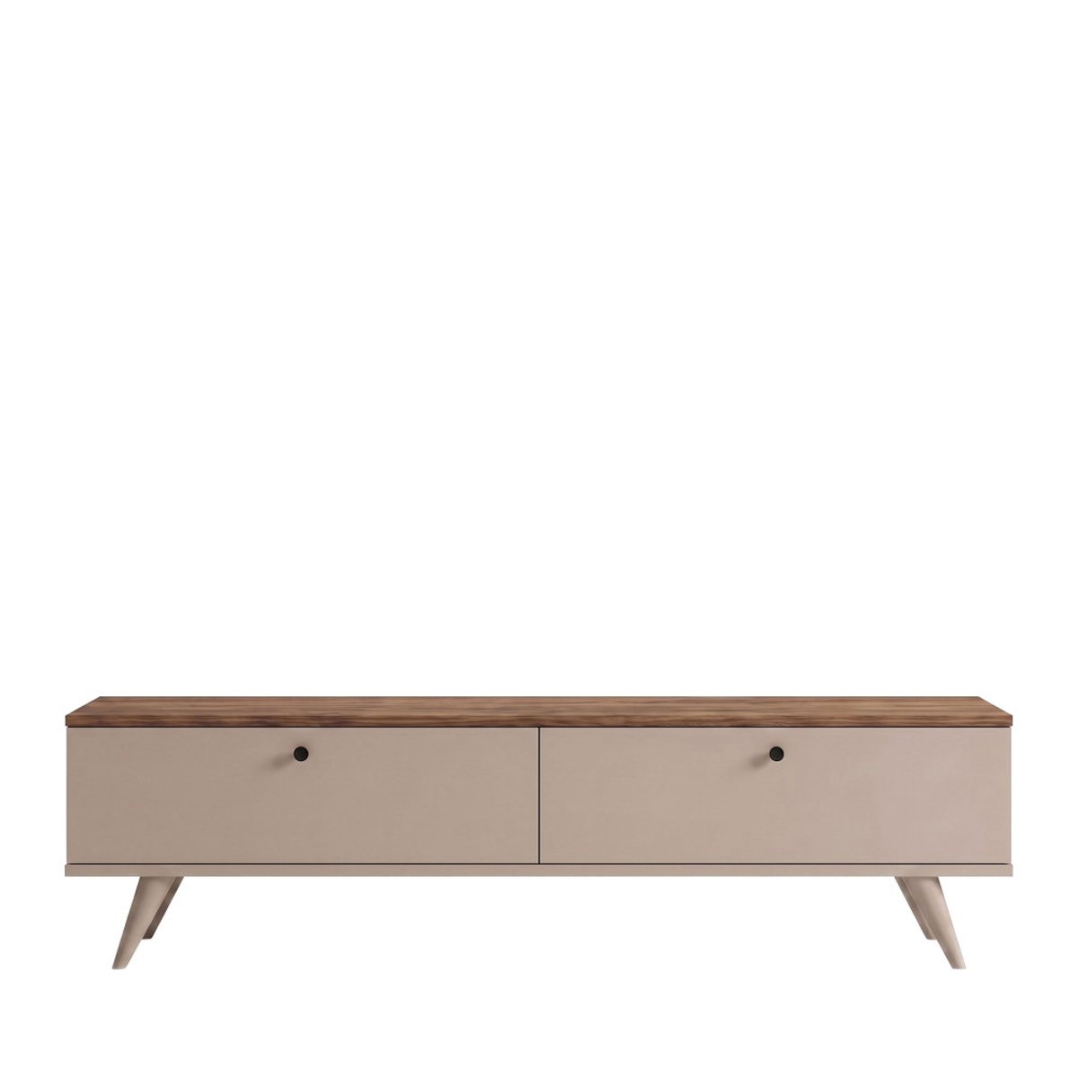 Meuble TV 2 portes plateau bois foncé L160cm- YARA beige, DRAWER