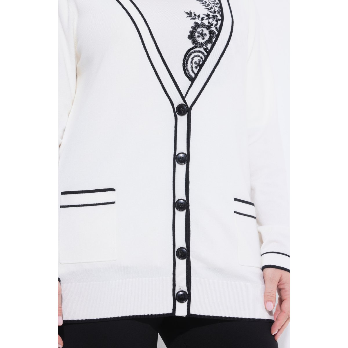 Cardigan long, liserés contrastants blanc cassé, ULLA POPKEN