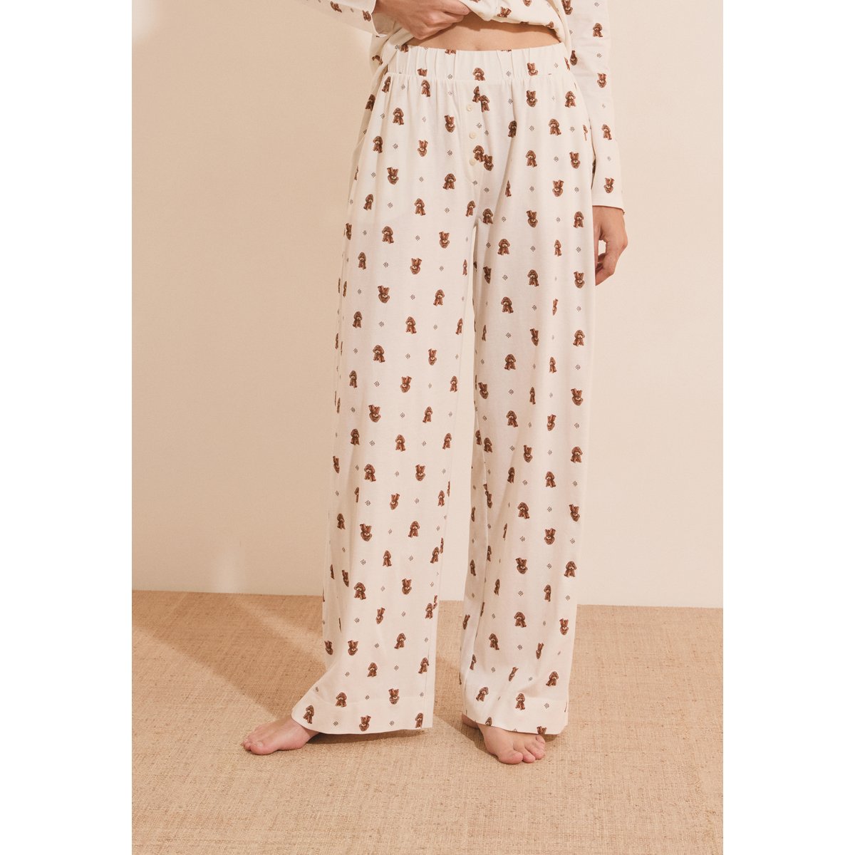 Pantalon de pyjama à motifs chiens en coton RUBY ecru, ETAM