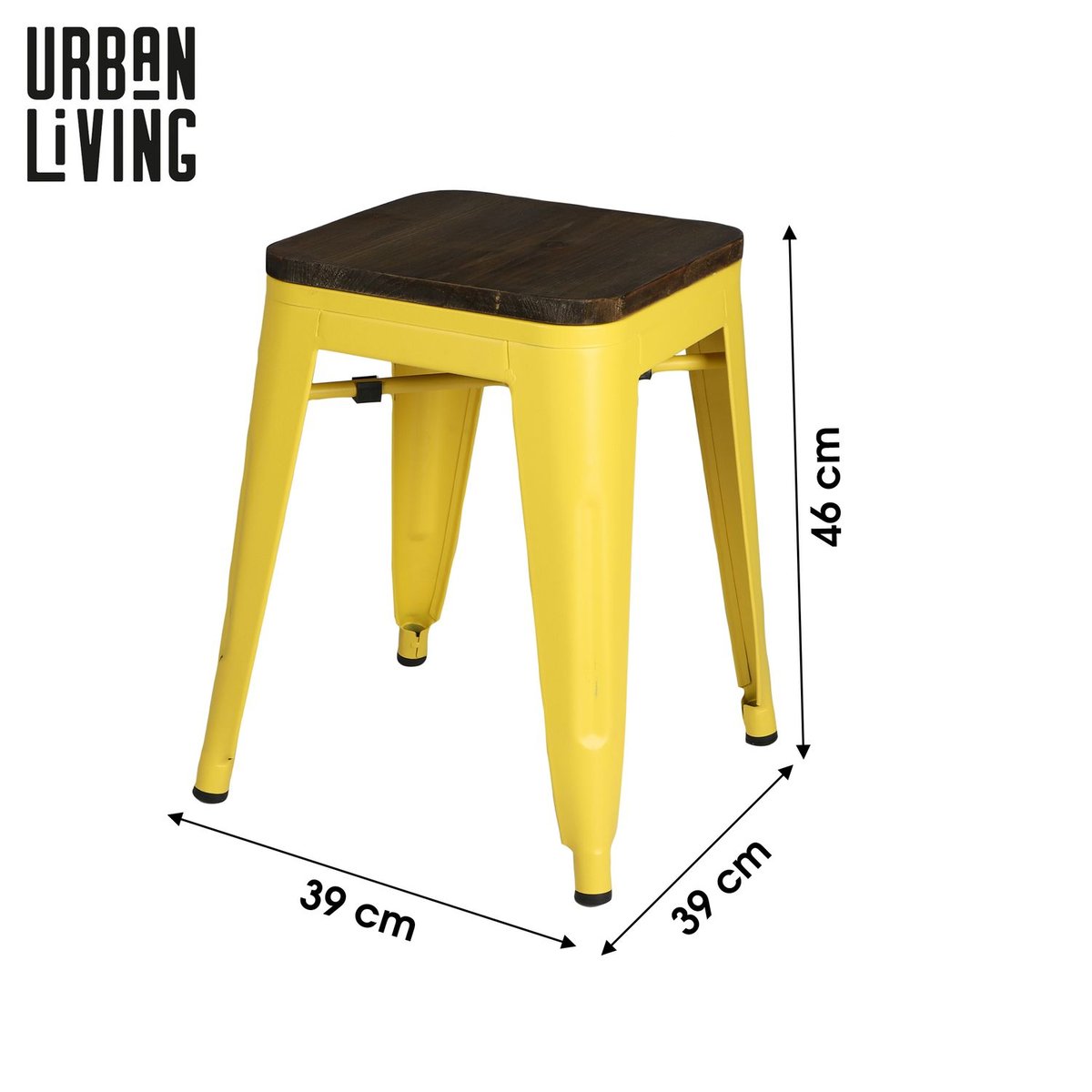 Lot de 4 tabourets en bois et métal design vintage LIV jaune, TOILINUX