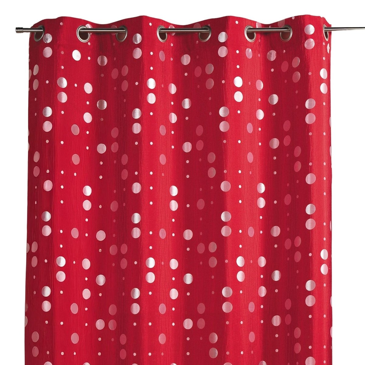 Rideau en jacquard froissé motifs de ronds rouge orangé, HOME MAISON