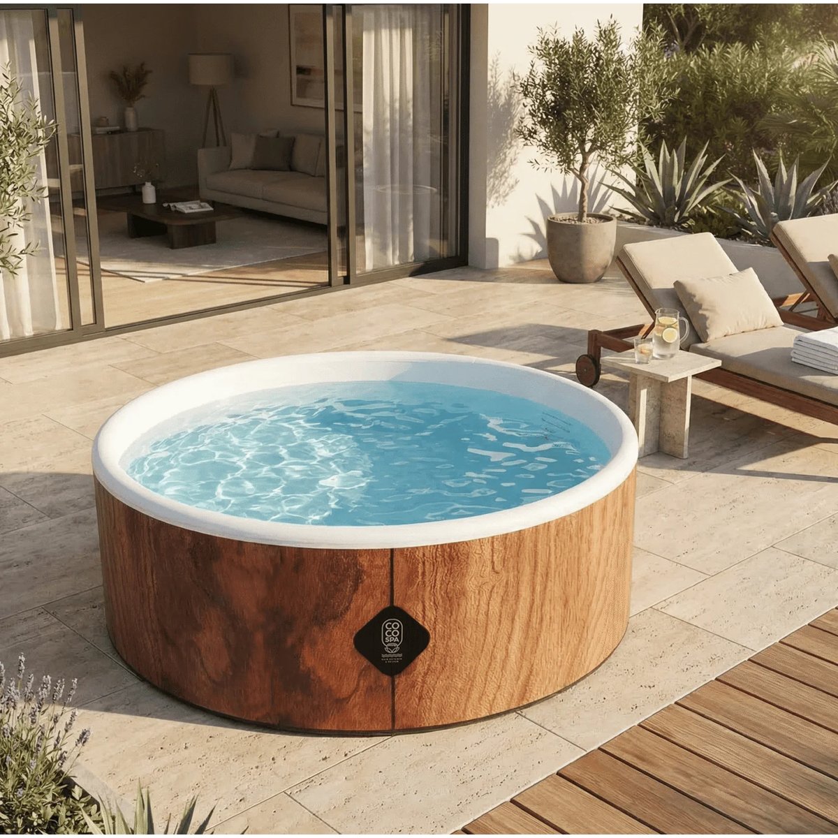 Piscine hors sol gonflable imitation bois couleur unique, COCO SPA