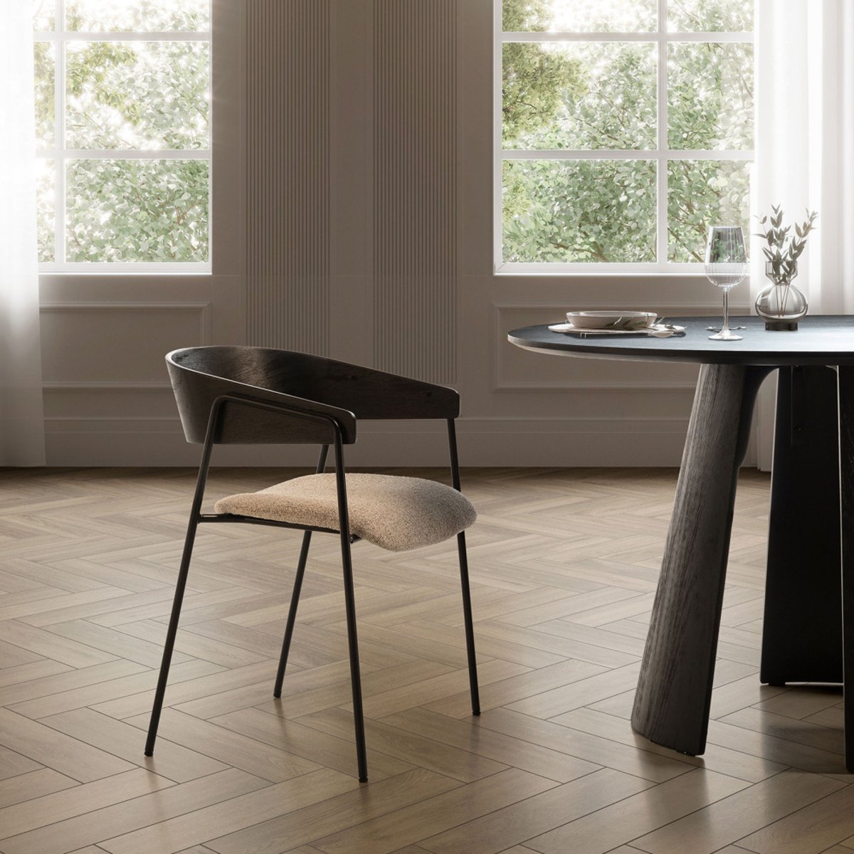 Lot de 2 fauteuils de table en tissu, bois et métal- OPNA beige, DRAWER