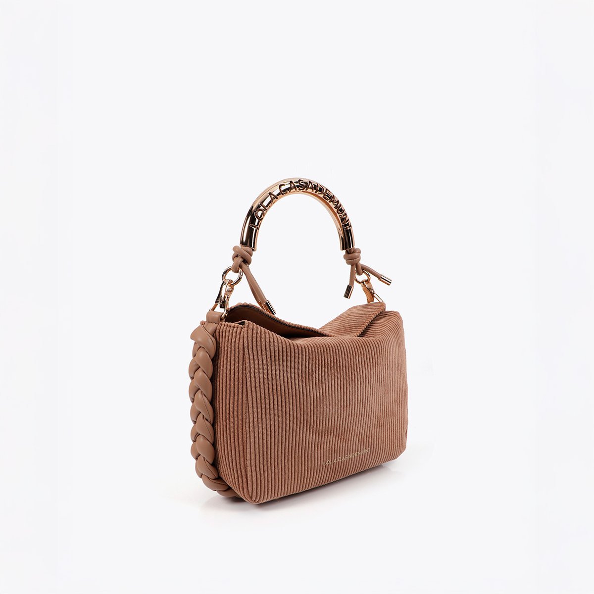 Sac à bandoulière amovible en velours taupe, LOLA CASADEMUNT